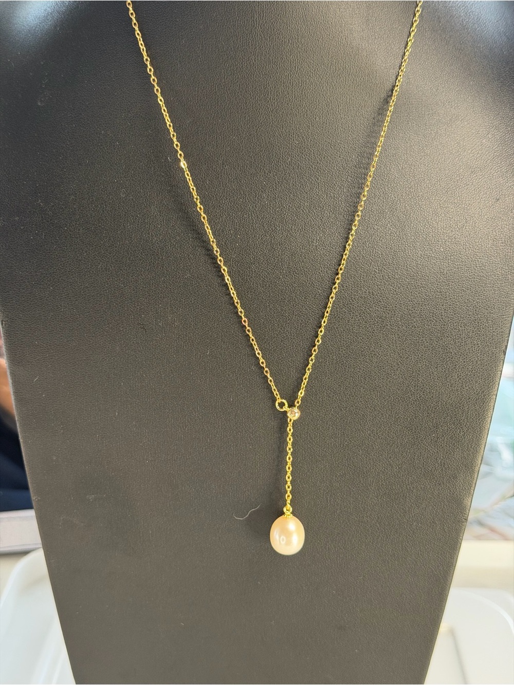 Gold tone Cultured Pearl Drop Necklace 10mm Adjustable Free pearl studs